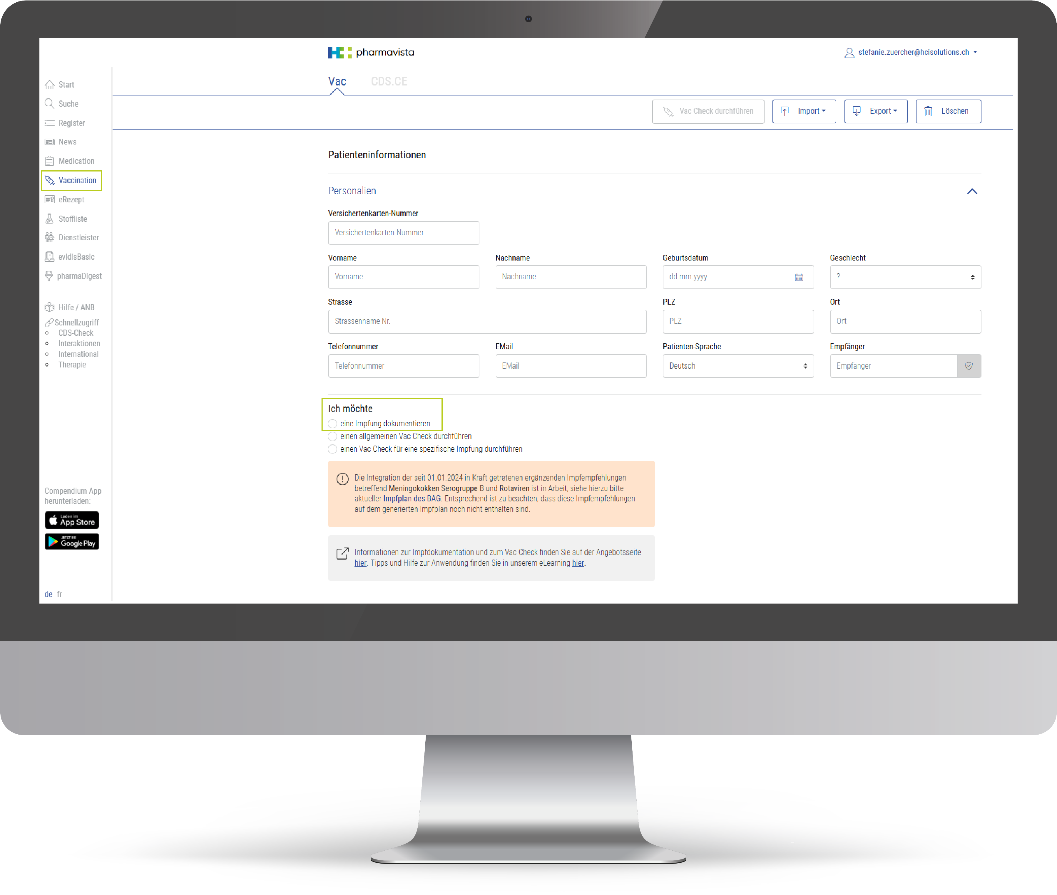 Impfdokumentation in PharmaVista